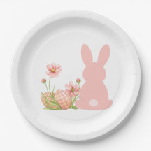 Cute Pink Easter Bunny with Spring Flowers 