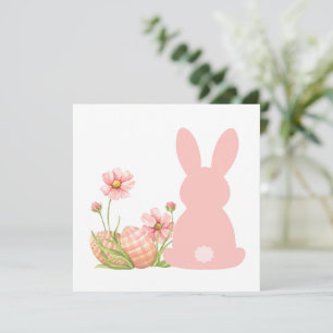 Cute Pink Easter Bunny with Spring Flowers Thank You Card