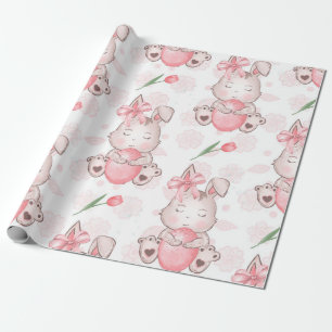 Cute Pink Easter Bunny Wrapping Paper