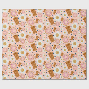 Cute Pink Eggs Bacon Donuts Seamless Wrapping Paper