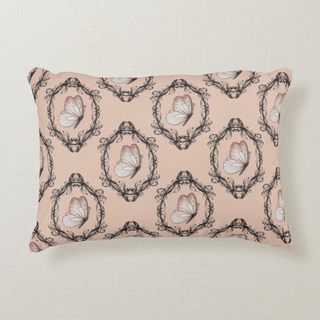 Cute Pink Elegant Butterfly Damask Pattern Decorative Cushion (Front)