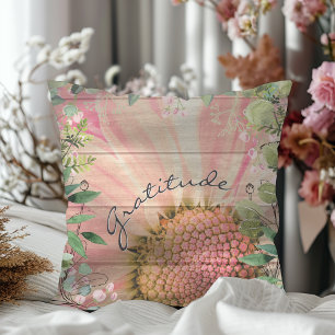 Cute Pink Elegant Rustic Floral Typography Cushion