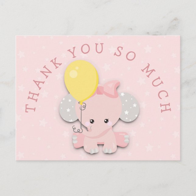 Cute Pink Elephant Address Message Thank You Postcard (Front)