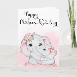 Cute Pink Elephant and Baby Mother's Day  Card