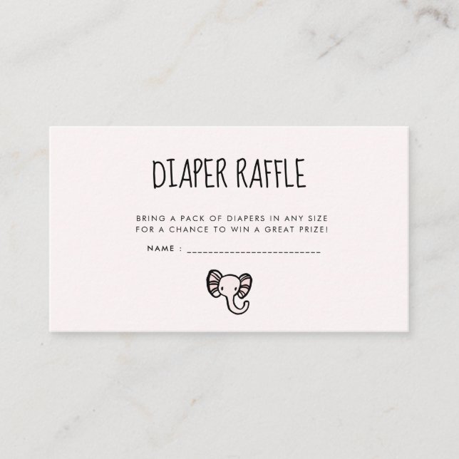Cute pink elephant Baby shower diaper raffle Enclosure Card (Front)