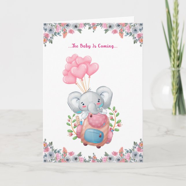 Cute Pink Elephant Baby Shower Folded Invitation (Front)
