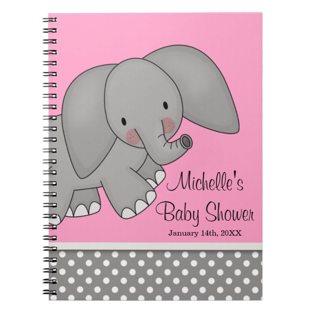 Cute Pink Elephant Baby Shower Guest Book (Front)