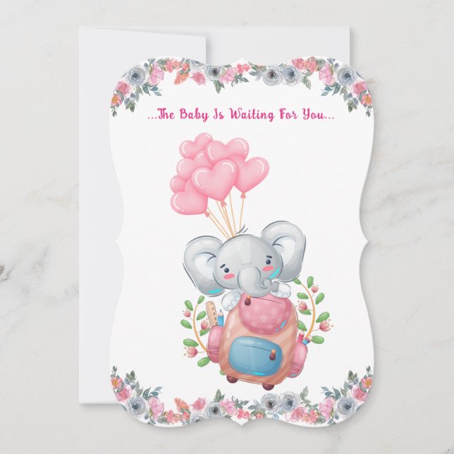 Cute Pink Elephant Baby Shower Invitation (Front)