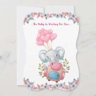Cute Pink Elephant Baby Shower Invitation