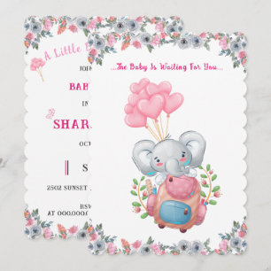 Cute Pink Elephant Baby Shower Invitation