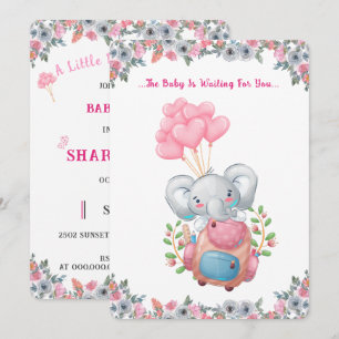 Cute Pink Elephant Baby Shower Invitation