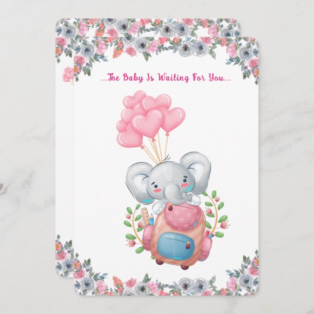Cute Pink Elephant Baby Shower Invitation (Front/Back)