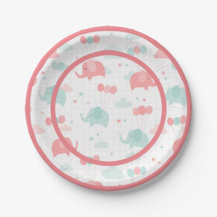 Cute Pink Elephant Baby Shower Paper Plate