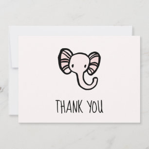 Cute Pink Elephant Baby shower Thank You Card