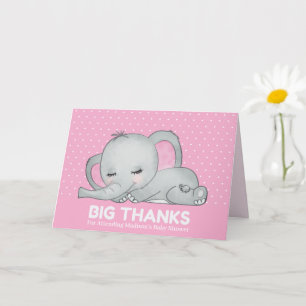 Cute Pink Elephant  Big Thanks Thank You Card