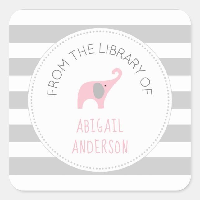 Cute pink elephant book square sticker (Front)