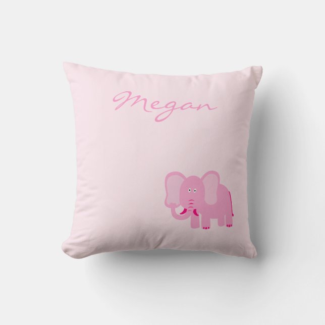 Cute Pink Elephant Design Throw Pillow (Front)