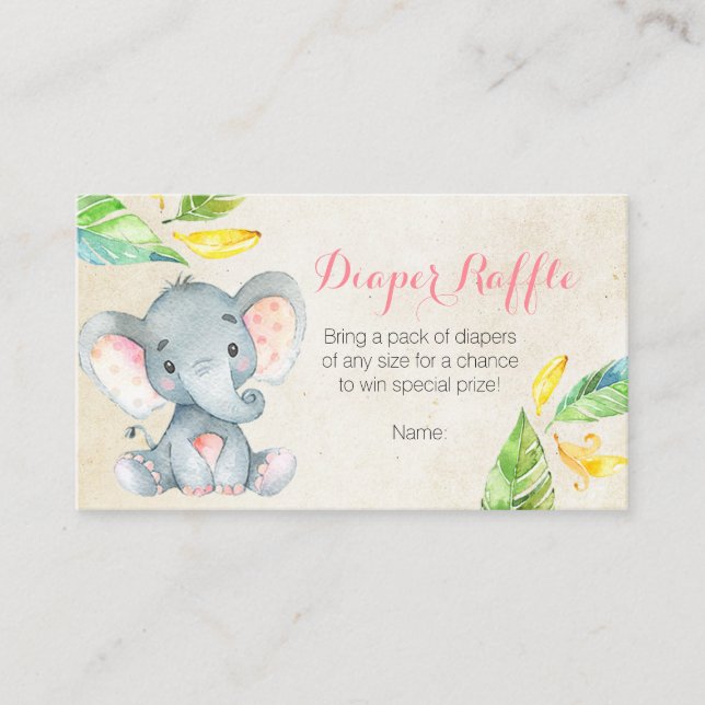 Cute Pink Elephant - Diaper Raffle Card (Front)