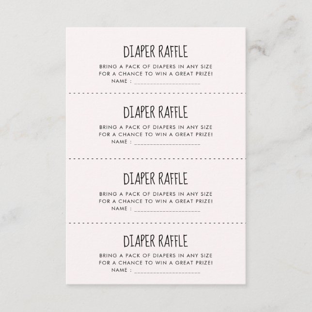 Cute pink elephant Diaper Raffle game card (Front)