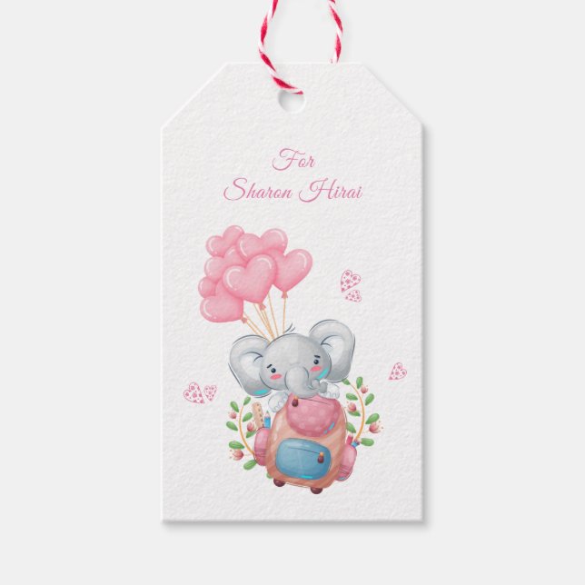 Cute Pink Elephant Gift Tag (Front)
