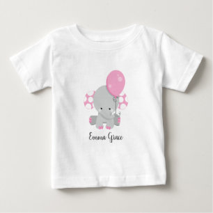 Cute Pink Elephant Girl Baby Monogram T-Shirt
