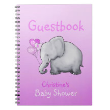 Cute Pink Elephant Girl Baby Shower Guestbook