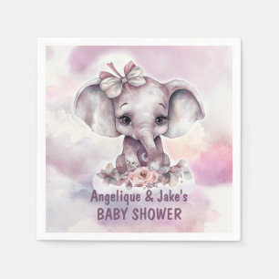 Cute Pink Elephant Girl Baby Shower Napkin