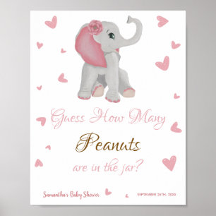 Cute Pink Elephant Girl Baby Shower Sign