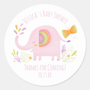 Cute Pink Elephant Girl Baby Shower Sticker