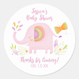 Cute Pink Elephant Girl Baby Shower Sticker