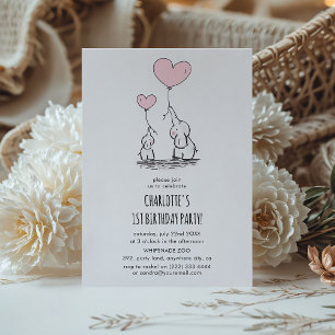 Cute Pink Elephant Girls minimal Birthday Party Invitation