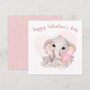 Cute Pink Elephant Heart Girl Valentine's day Card