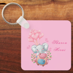 Cute Pink Elephant Key Ring