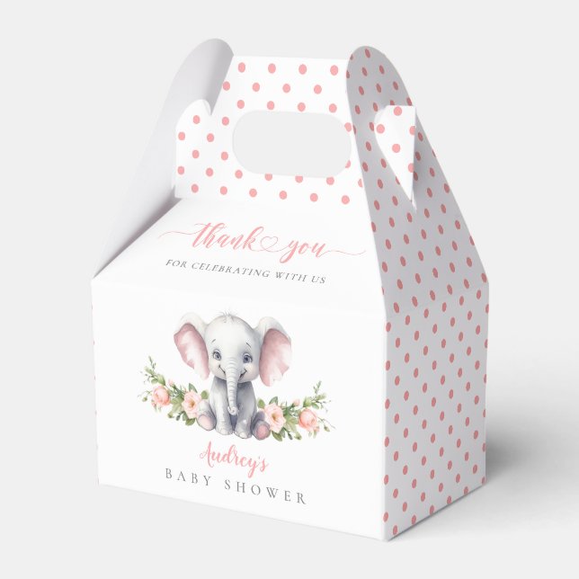 Cute Pink Elephant Little Peanut Baby Girl Shower Favour Box (Front Side)