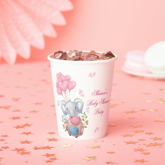 Cute Pink Elephant  Paper Cups (Insitu)