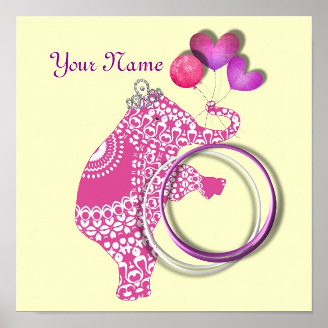 Cute Pink Elephant Personalised Baby Nursery Decor (Front)