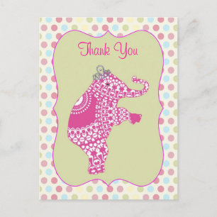 Cute Pink Elephant Princess Thank You Cards
