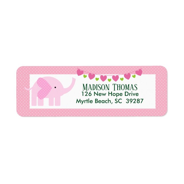 Cute Pink Elephant Return Address Label (Front)