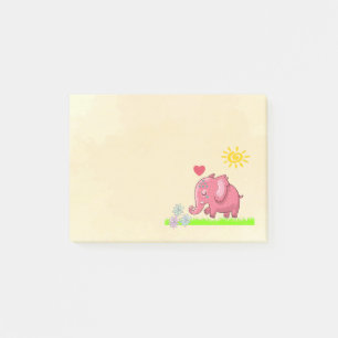 Cute Pink Elephant Smelling Flowers Post-it Notes