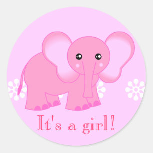 Cute Pink Elephant Stickers - It's a girl!