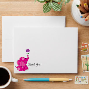 Cute Pink Elephant Thank You Card with Flower Envelope