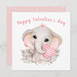 Cute Pink Elephant Valentine's day Card