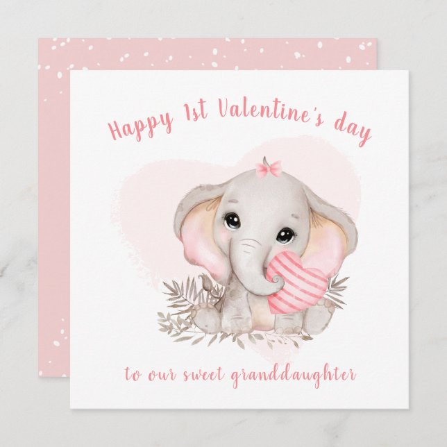 Cute Pink Elephant Valentine's day Card (Front/Back)