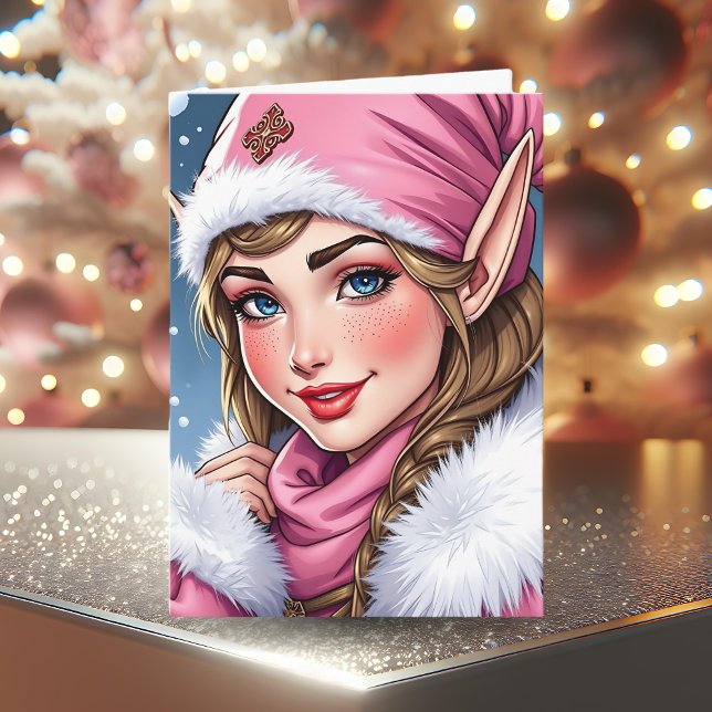 Cute Pink Elf | Merry Christmas Card (Creator Uploaded)