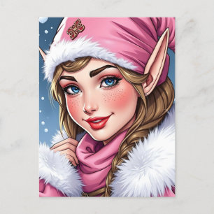 Cute Pink Elf   Merry Christmas Personalised Holiday Postcard