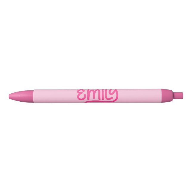 Cute Pink Emily Handwriting Typography Black Ink Pen (Front)