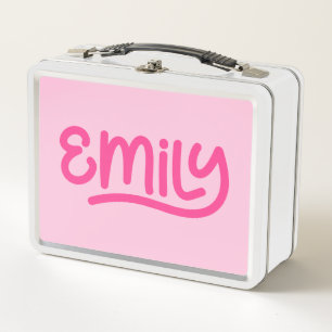 Cute Pink Emily Handwriting Typography Metal Lunch Box