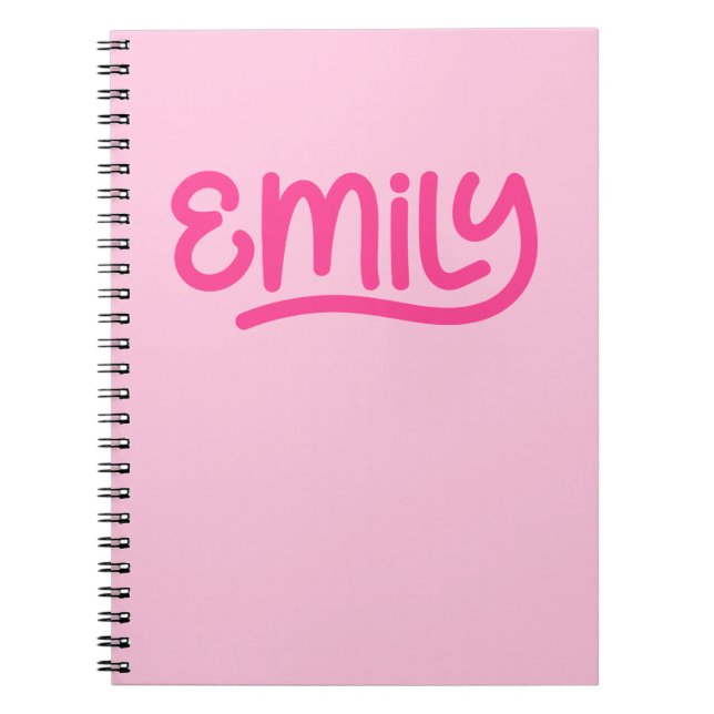 Cute Pink Emily Handwriting Typography Notebook (Front)