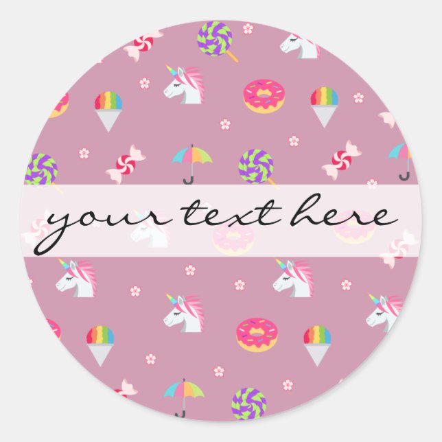 cute pink emoji unicorns candies flowers lollipops classic round sticker (Front)