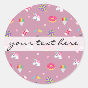 cute pink emoji unicorns candies flowers lollipops classic round sticker